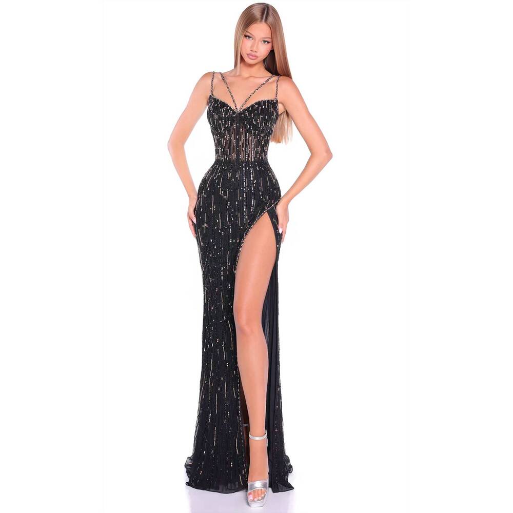 NEW AMARRA strappy detail v-neck sparkle dress in black/gold